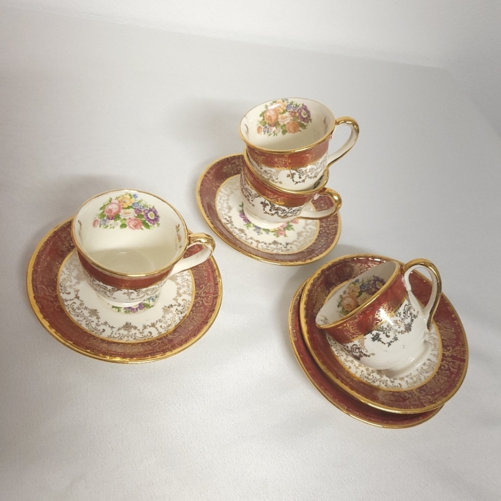 22k Gold Royal Vintage Floral Mini  Tea Cup and Saucer Set